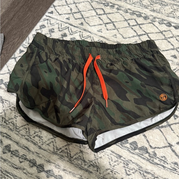 Camo Women's Shorts with Orange Accents - Picture 1 of 3